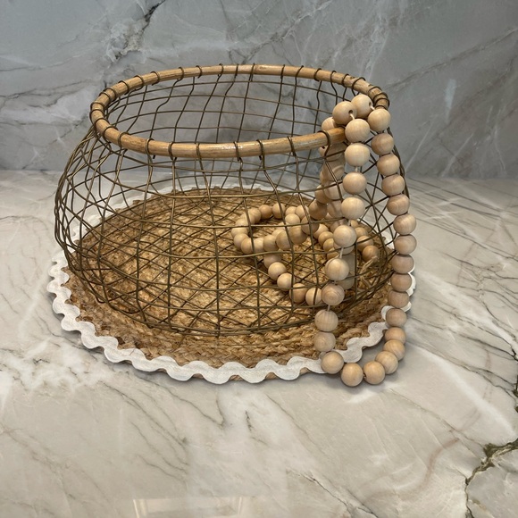Discontinued Magnolia Home 
Wire Egg Basket Wooden Beads Included - Picture 1 of 4